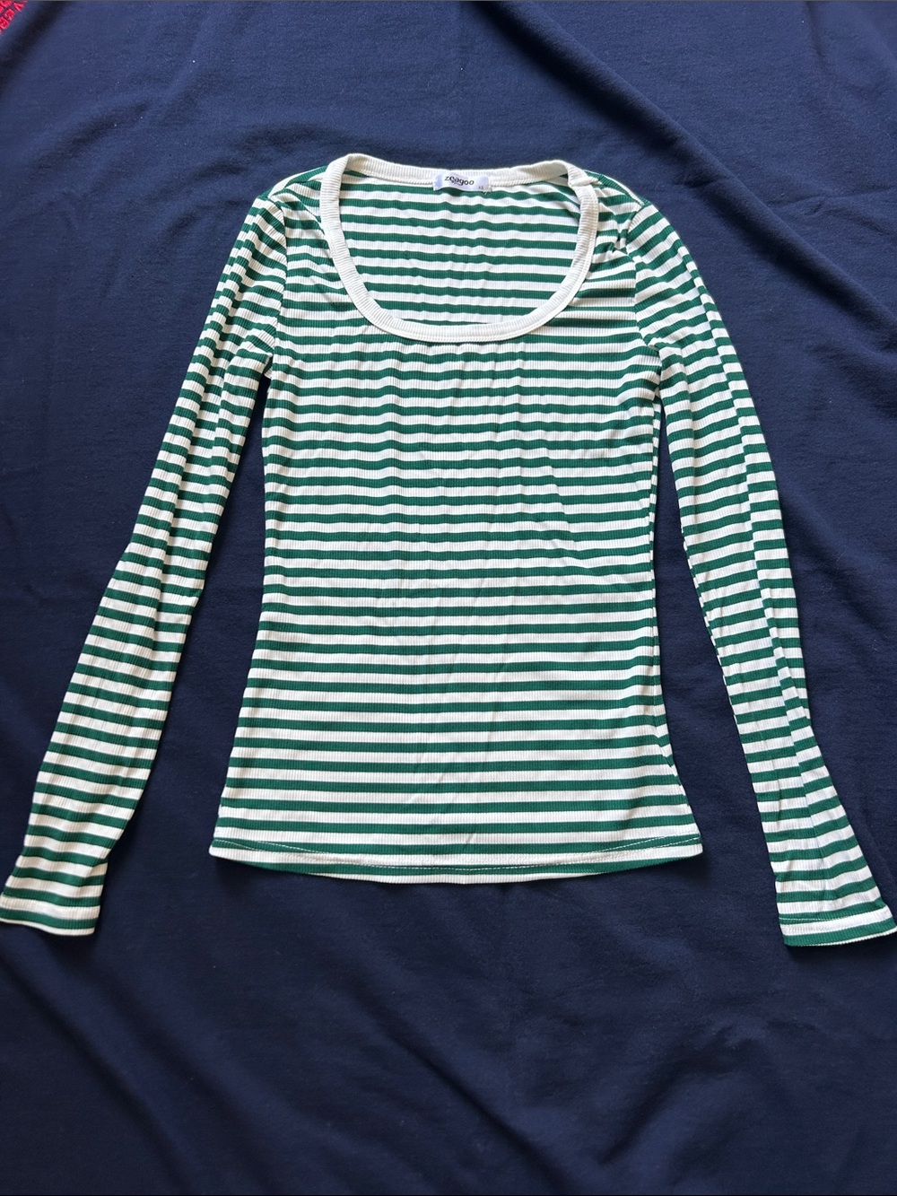 Striped Scoop Neck Long Sleeve Top - Green & White